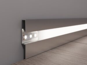 Плінтус прямокутний з led підсвіткою, алюмінієвий  60мм, анодоване срібло WT-Profil