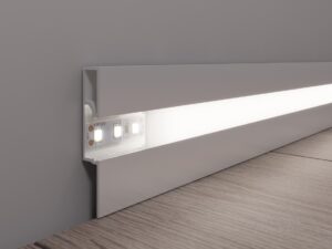 Плінтус прямокутний з led підсвіткою, алюмінієвий 60мм, білий WT-Profil