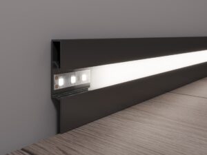 Плінтус прямокутний з led підсвіткою, алюмінієвий 60мм, чорний WT-Profil